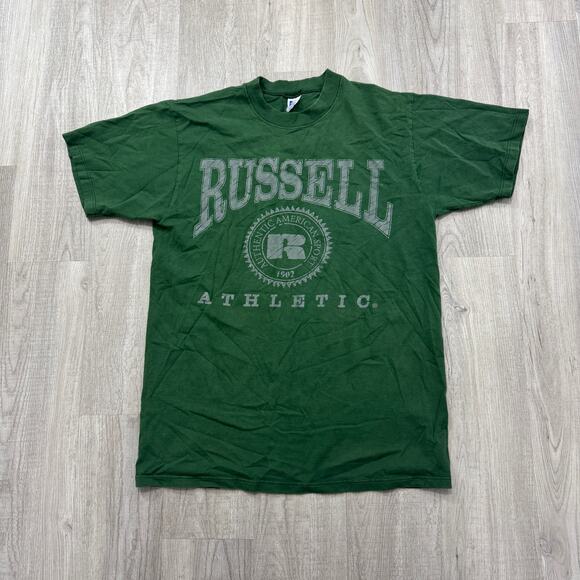Vintage Russell Athletic Shirt Men's Large Green Graphic Tee 90s Spellout USA - Picture 1 of 7